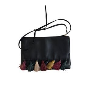 Rebecca Minkoff Sofia Tassel Leather Clutch Crossbody Black Multi
